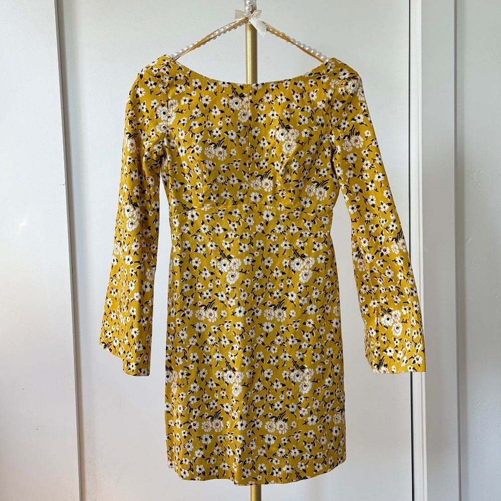 Zara Trafaluc Mustard Yellow Floral Long Sleeve Dress
